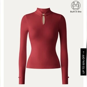 OGL Move Mandarin Collar Frog Button Brami Top Red XS